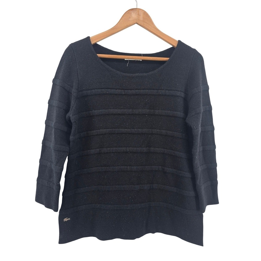 Lacoste Sweater Womens 38 Wool Cashmere F 5543 Black Ribbed EUC